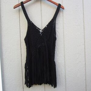 House of Harlow 1960 Black Crochet Long Fringe Top Women's  S Sexy Y2k ,Feminine